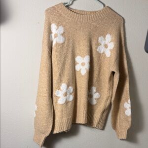 Charming Beige Floral Sweater
